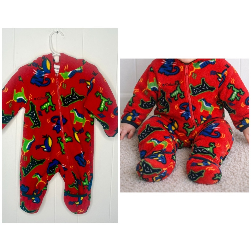 Vintage Columbia Baby Infant Zip Fleece Onesie With Frog/Bird/Cat Print Animals